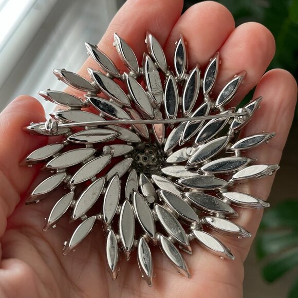 Sherman Rare Signed Austrian Marquise Cut Crystal Doomed Starburst Brooch Pink - Picture 4 of 9